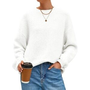 MSRP $48 MASCOMODA Women's M White Fuzzy Long Sleeve Chunky Oversized Sweater